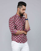 Miravan Men's Cotton Maroon Floral Printed Slim Fit Shirt | Grocsy