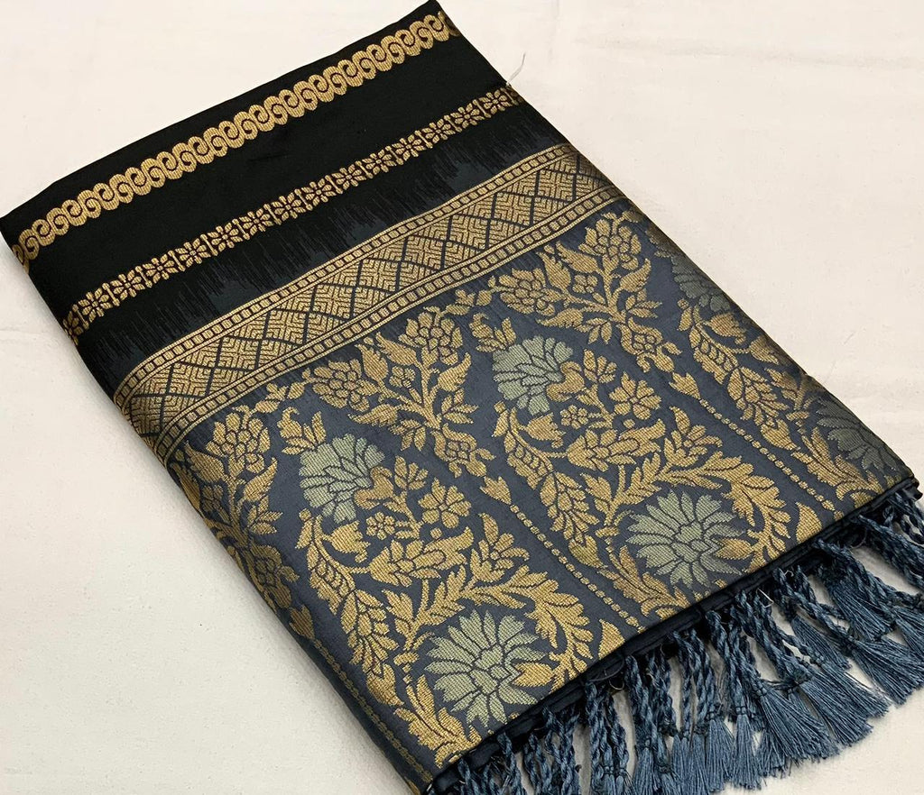 Blue Silk Woven Saree with Unstitched Blouse - Hiral Fashion | Grocsy