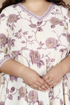 Miravan Women's Plus Size Pink Floral Printed Kurta With Palazzo | Grocsy
