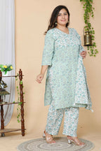 Miravan Women's Plus Size Floral Printed Straight Kurta And Palazzo With Dupatta Set | Grocsy
