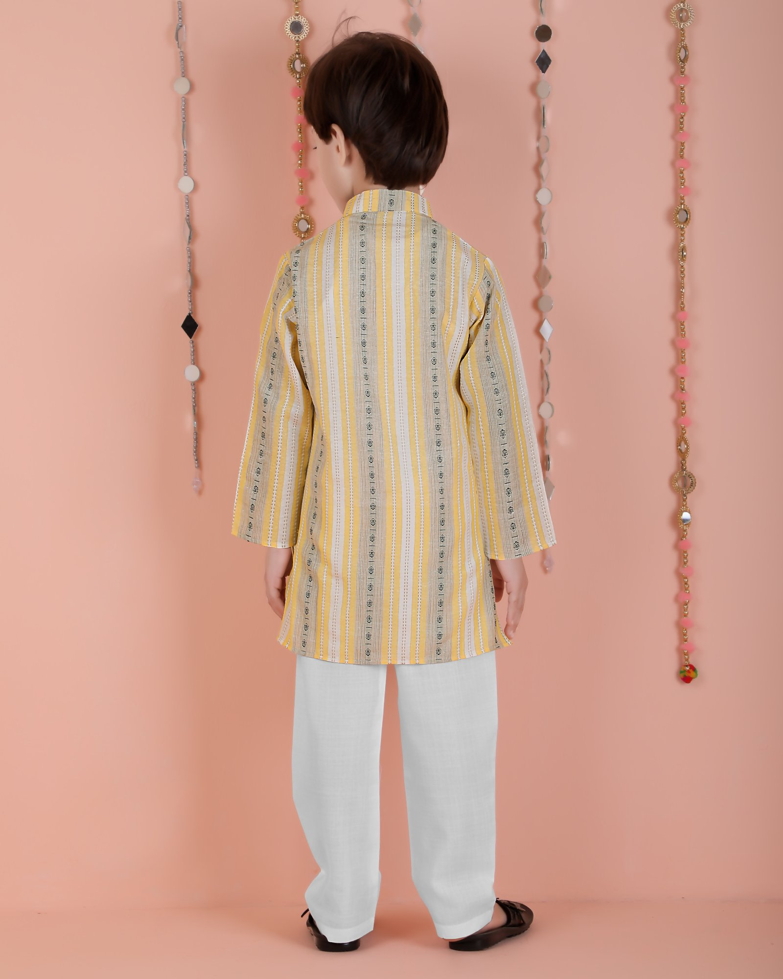 Joban Fashion Kids Island Cotton Full Sleeves Striped Kurta and Pyjama- Yellow | Grocsy