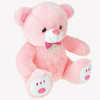 Webby Plush Cute Sitting Teddy Bear Soft Toys With Neck Bow And Foot Print, Pink | Grocsy