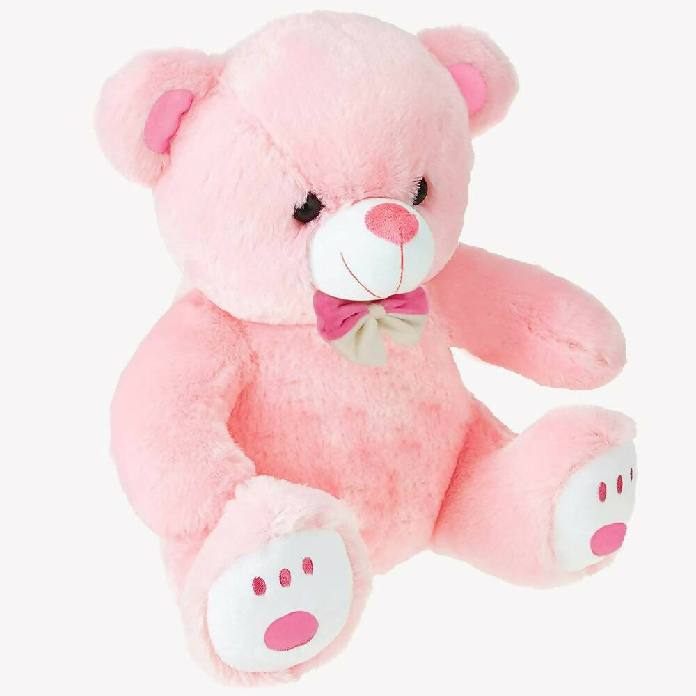 Webby Plush Cute Sitting Teddy Bear Soft Toys With Neck Bow And Foot Print, Pink | Grocsy
