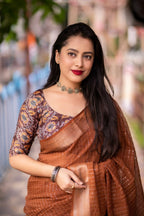 Brown Linen Sequence Saree with Unstitched Blouse - Hiral Fashion | Grocsy