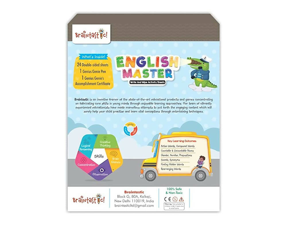 Braintastic Educational Game: English Master (6-99 Years) / Write & Wipe Reusable Activity Sheets/Kids Toy/ Free Puzzle | Grocsy