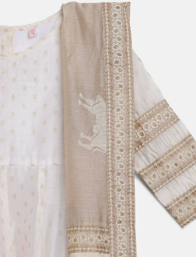 Ahalyaa Off White Chanderi Anarkali Kids Kurta With Dupatta For Girls | Grocsy