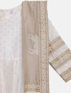 Ahalyaa Off White Chanderi Anarkali Kids Kurta With Dupatta For Girls | Grocsy