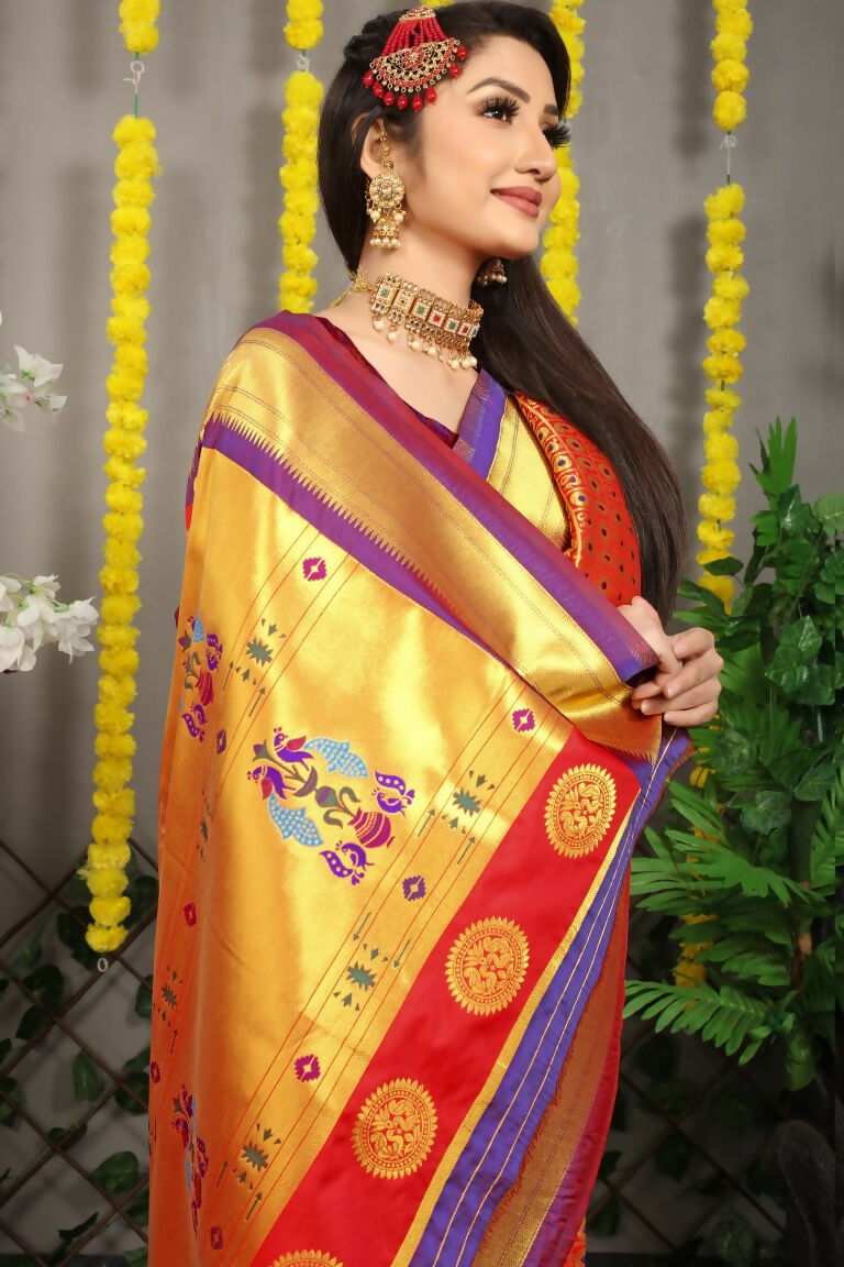 Jyoti Fashion Women's Maroon Banarasi Silk Zari Woven Saree with Blouse | Grocsy