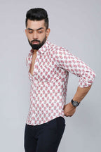 Miravan Men's White & Pink Spread Collar Floral Print Shirt | Grocsy