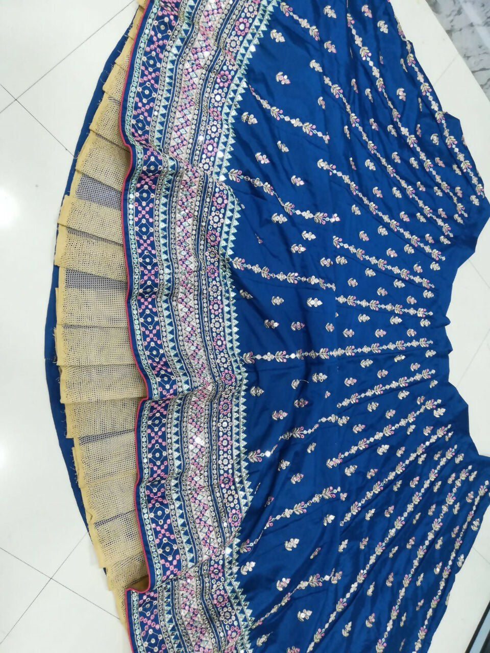 Jyoti Fashion Gorgeous Blue Sequins with Thread & Zari Embroidery Chinon Lehenga Choli with Dupatta | Grocsy