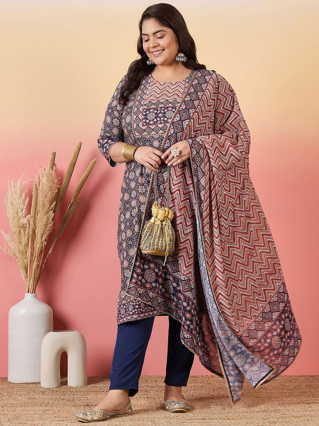 Sztori Women Floral Yoke Design Regular Gotta Patti Kurta with Trousers & With Dupatta | Grocsy