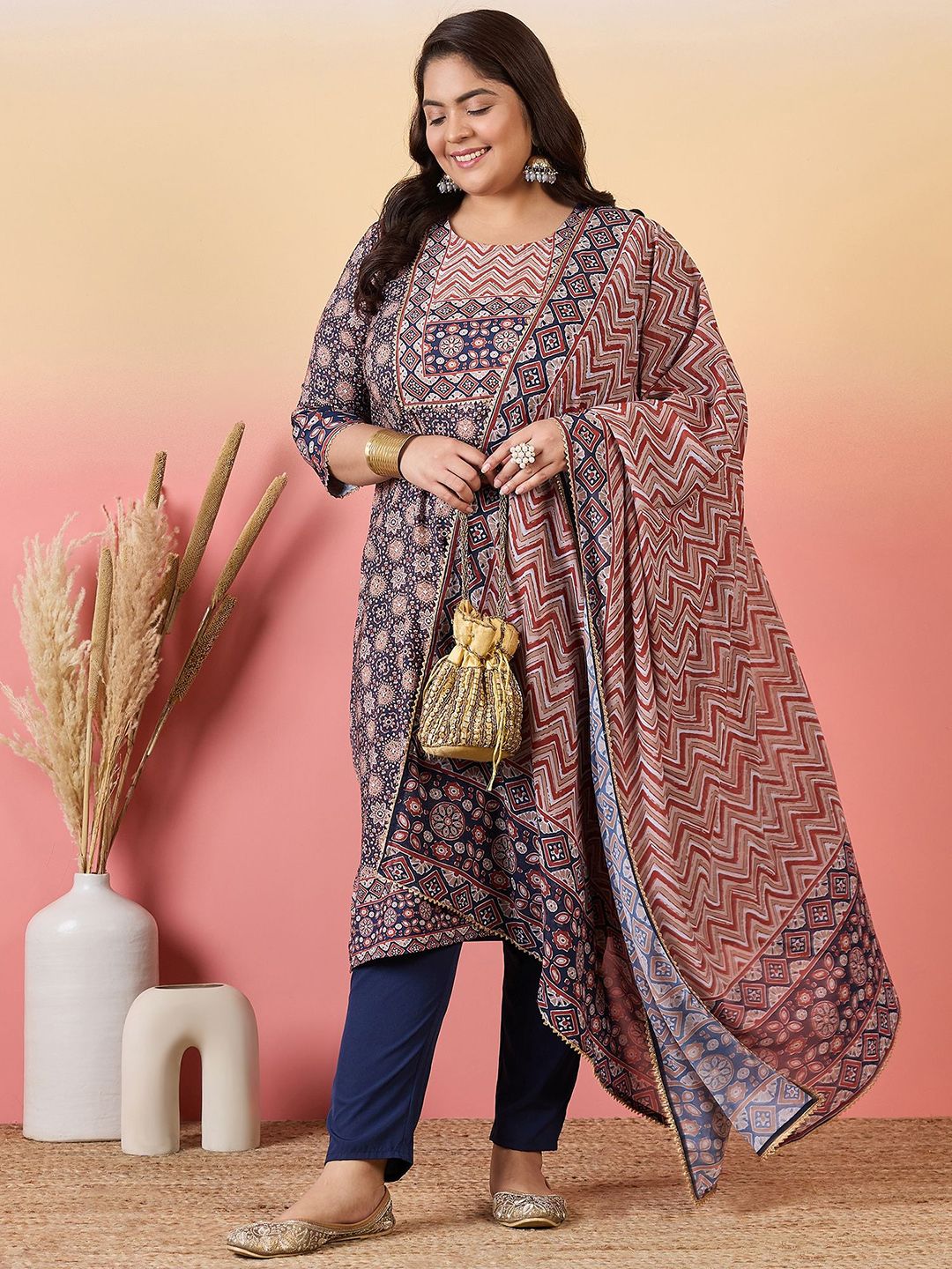 Sztori Women Floral Yoke Design Regular Gotta Patti Kurta with Trousers & With Dupatta | Grocsy