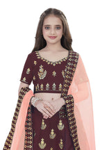 Dwiden Maroon Kamal Tafetta Sattin Semi-Stitched Girl's Lehenga Choli | Grocsy