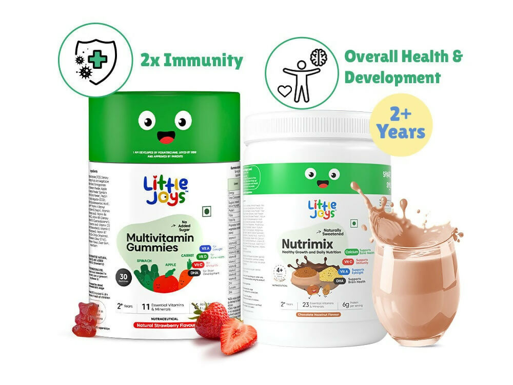 Little Joys Nutrimix Powder Hazelnut Chocolate + Multivitamin Gummies Combo | Grocsy