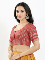 Joban Fashion Maroon Brocade Padded Blouse With Round Neck Elbow Sleeves | Grocsy