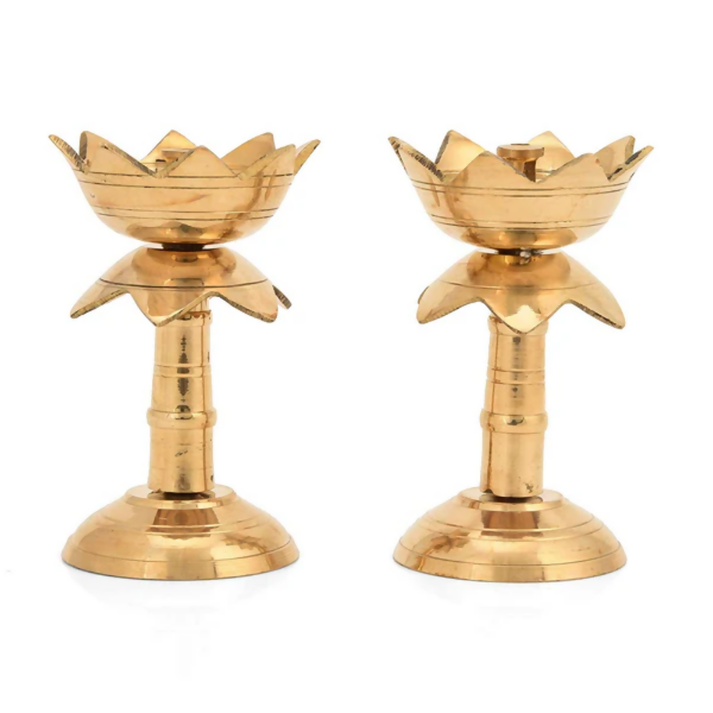CraftVatika Brass Lotus Shape Pillar Diya Oil Lamp Stand Showpiece | Grocsy