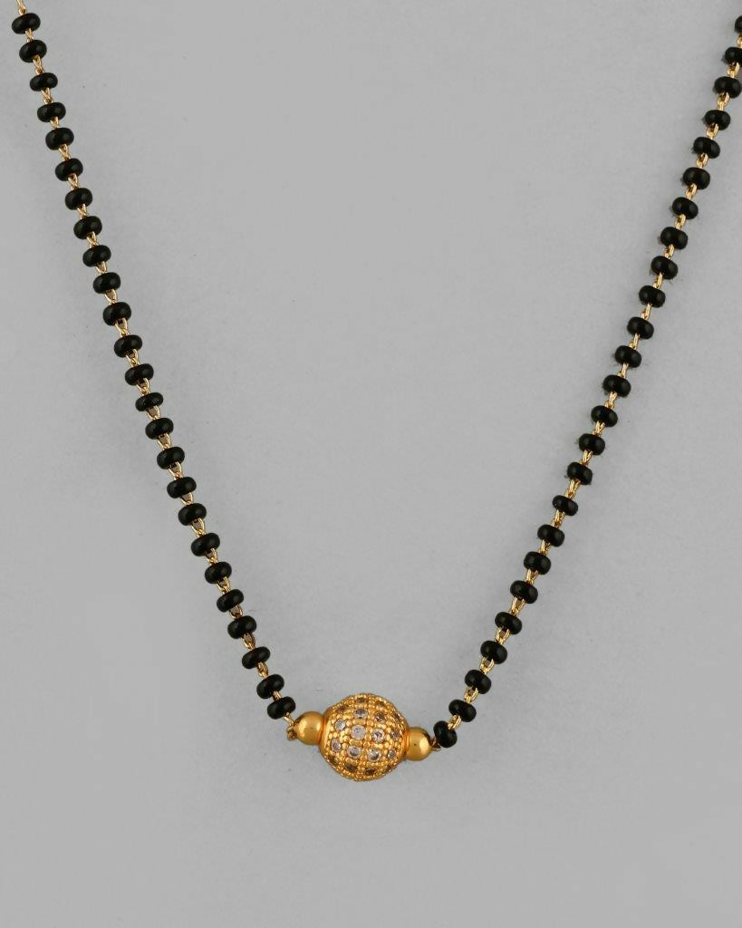 VOJ Gold-Polished AD-Studded & Beaded Mangalsutra | Grocsy