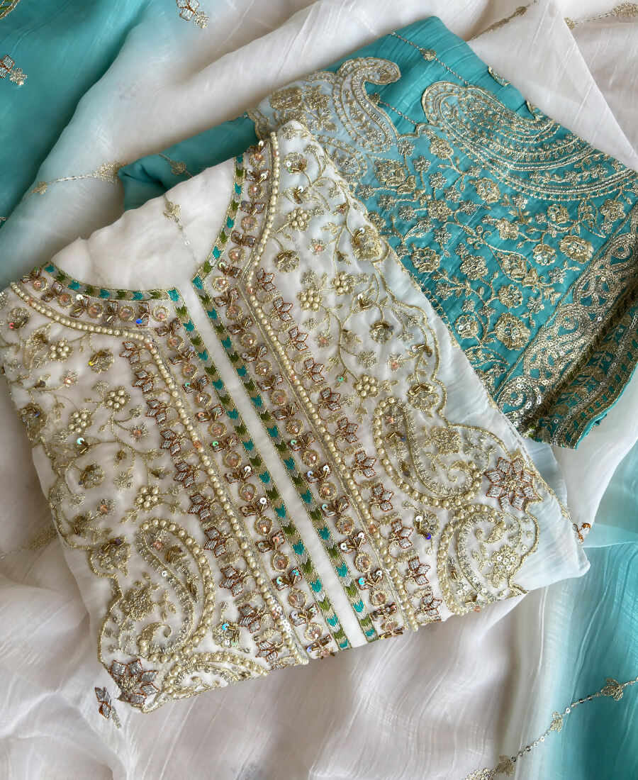 KC Designer Sky Blue Ombre Straight Suit For Women With Hand Embroidery | Grocsy