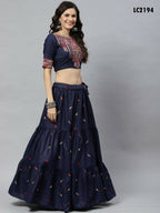 Navy Blue Cotton Embroidered Work Lehenga Choli with Dupatta - Jivika | Grocsy