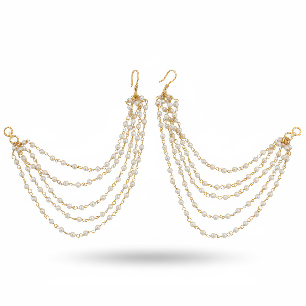 JS Fashion Cluster Pearls High Gold Polish Antique Kaan Chain Earrings for Women | Grocsy