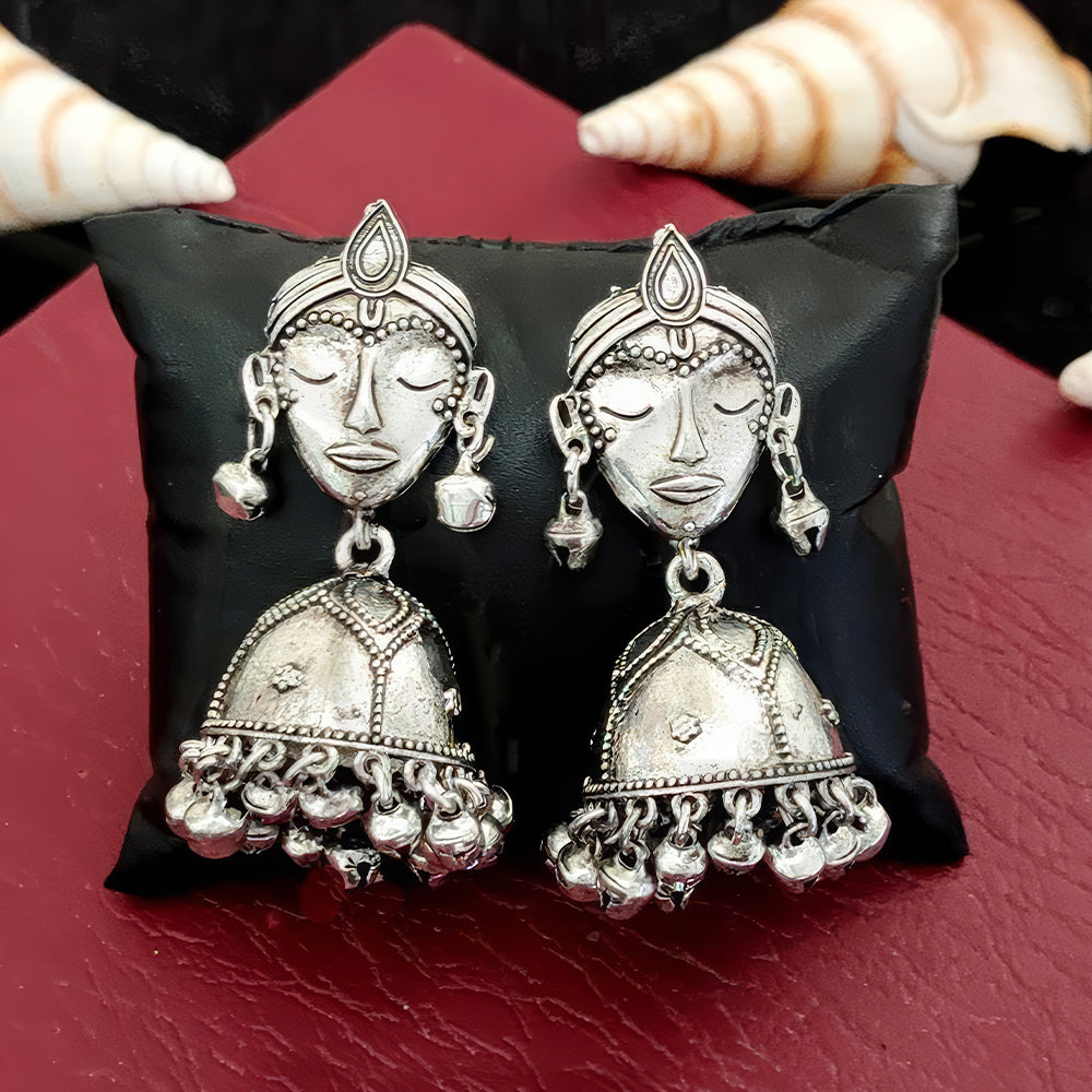 JS Fashion Antique Style Oxidised Silver Polish Jhumka Earrings for Women & Girls | Grocsy