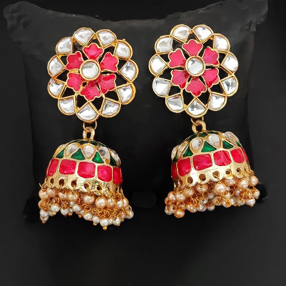 JS Fashion High Gold Meenakari Jhumka Earrings with Clustered Pearls – Fancy Traditional Party Wear Jewelry for Women | Grocsy