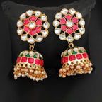 JS Fashion High Gold Meenakari Jhumka Earrings with Clustered Pearls – Fancy Traditional Party Wear Jewelry for Women | Grocsy