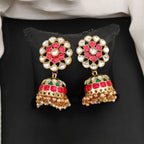 JS Fashion High Gold Meenakari Jhumka Earrings with Clustered Pearls – Fancy Traditional Party Wear Jewelry for Women | Grocsy