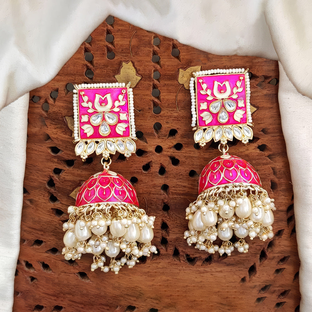 JS Fashion Antique High Gold Polish Earrings with Clustered Pearls – Elegant Traditional Party Wear Jewelry for Women | Grocsy