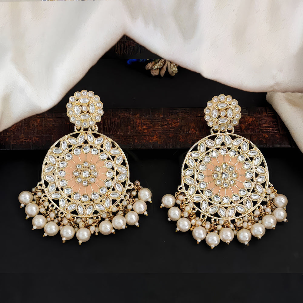 JS Fashion Antique High Gold Earrings with Clustered Pearls – Traditional Party Wear Jewelry for Women | Grocsy