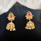 JS Fashion American Diamond Kemp Jhumka Earrings – Full Stone Traditional South Indian Style | Grocsy