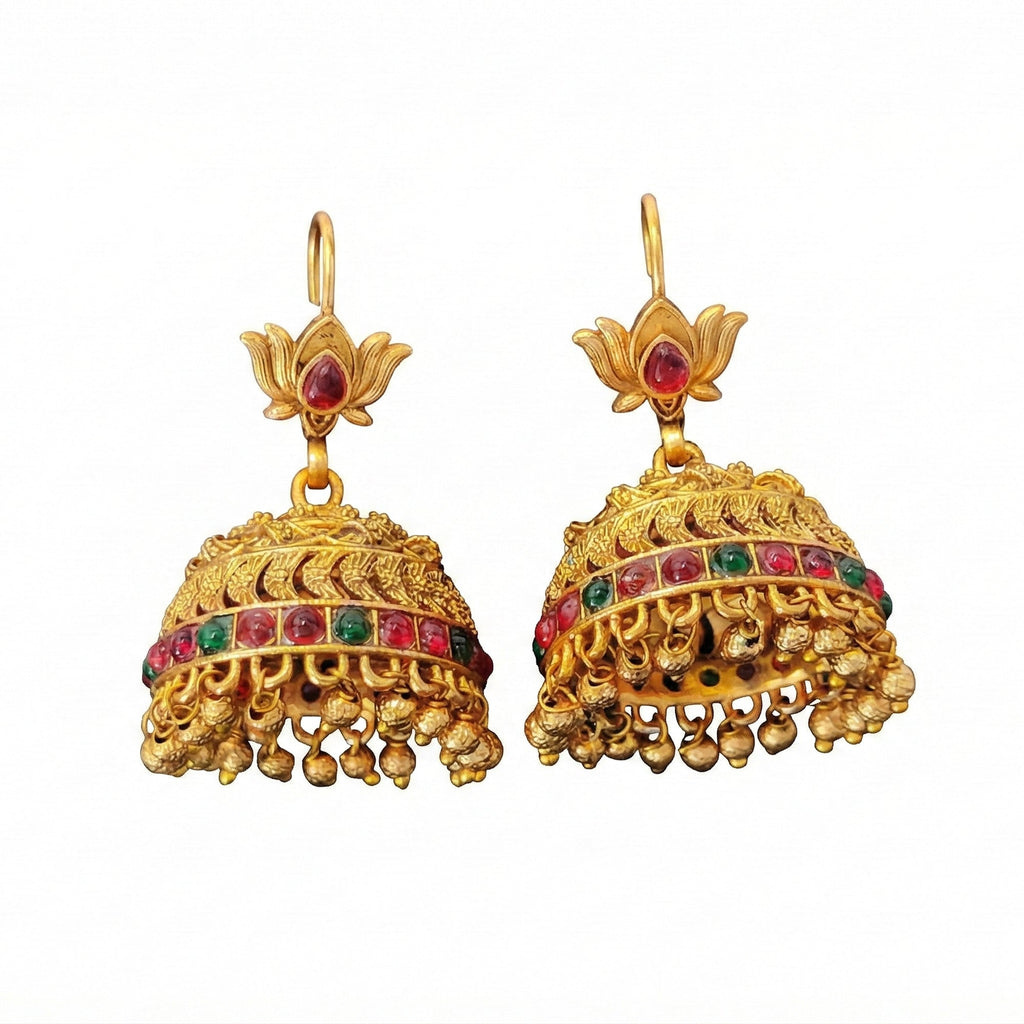 JS Fashion Antique Rajwadi Lotus Top Designer Jhumka Earrings for Women & Girls | Grocsy