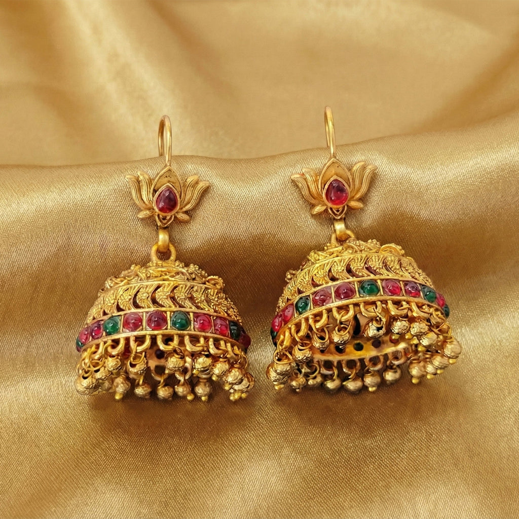 JS Fashion Antique Rajwadi Lotus Top Designer Jhumka Earrings for Women & Girls | Grocsy