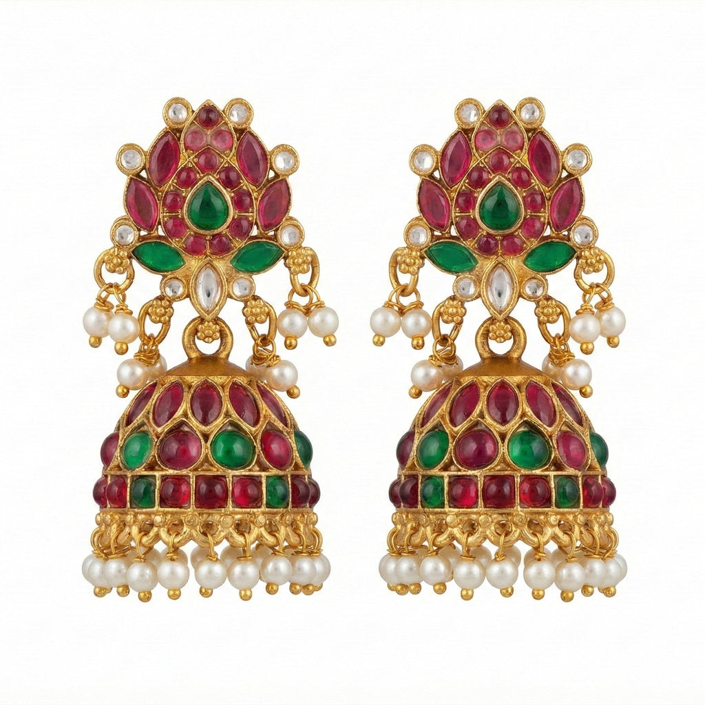 JS Fashion Traditional Rajwadi Lotus Design Jhumka Earrings for Women & Girls | Grocsy