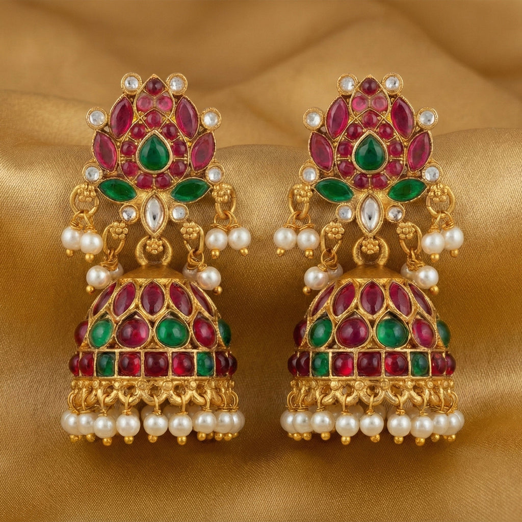 JS Fashion Traditional Rajwadi Lotus Design Jhumka Earrings for Women & Girls | Grocsy