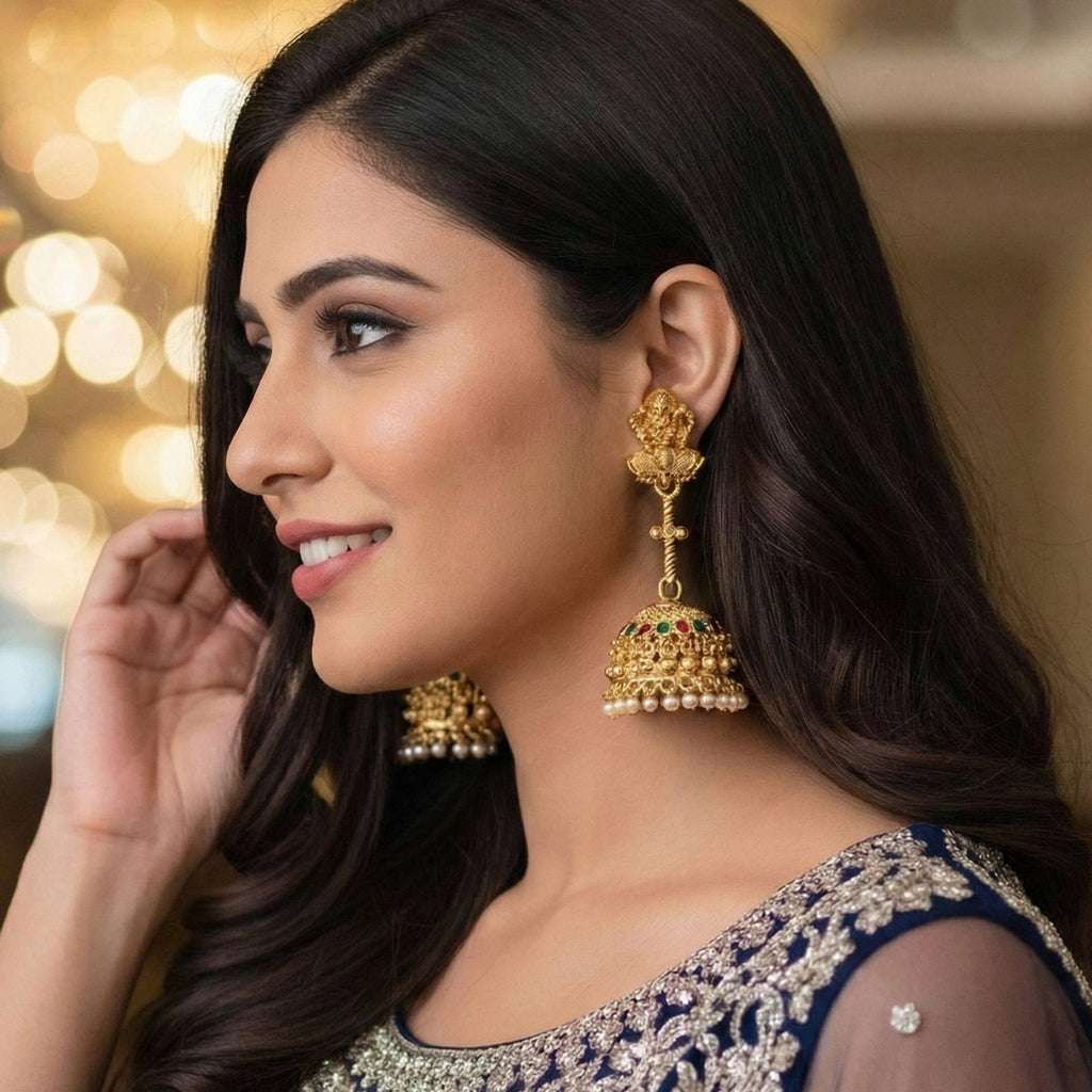 JS Fashion Traditional Rajwadi Gold Temple Jhumkas for Women & Girls | Grocsy