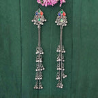 JS Fashion Oxidized Silver Long Multicolor Ghungroo Earrings for Women & Girls | Grocsy