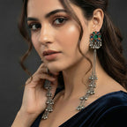 JS Fashion Boho Oxidized Long Earrings with Color Stones for Women & Girls | Grocsy