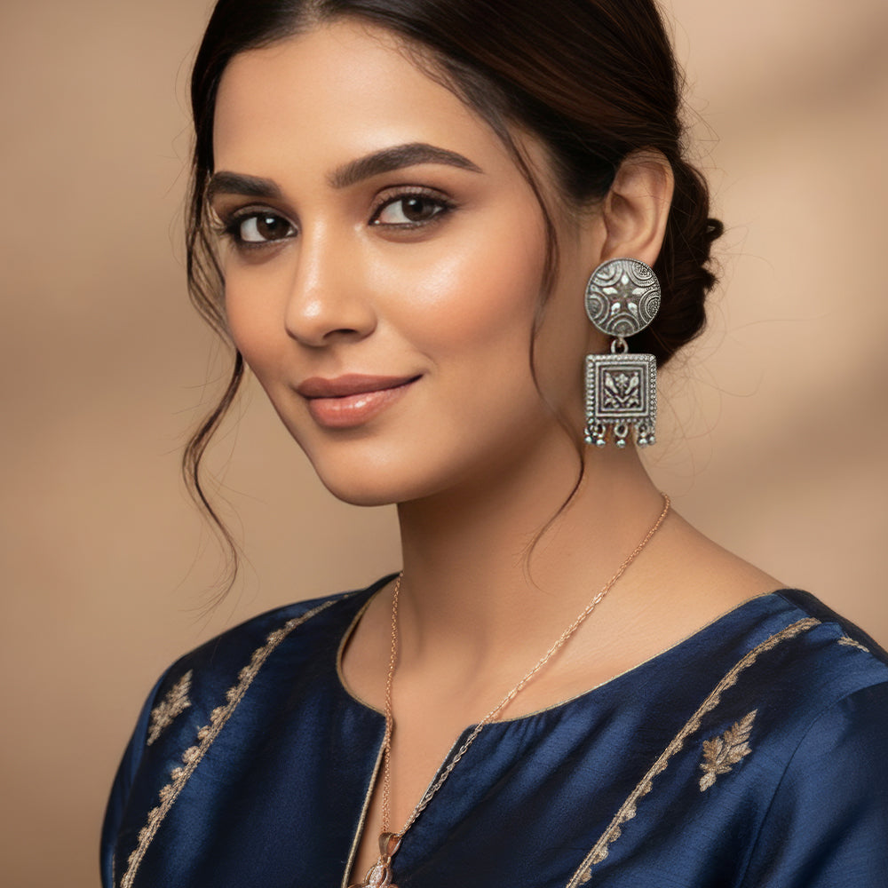 JS Fashion Traditional Trendy Oxidized Silver Polish Designer Earrings for Women & Girls | Grocsy