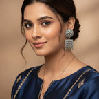 JS Fashion Traditional Trendy Oxidized Silver Polish Designer Earrings for Women & Girls | Grocsy