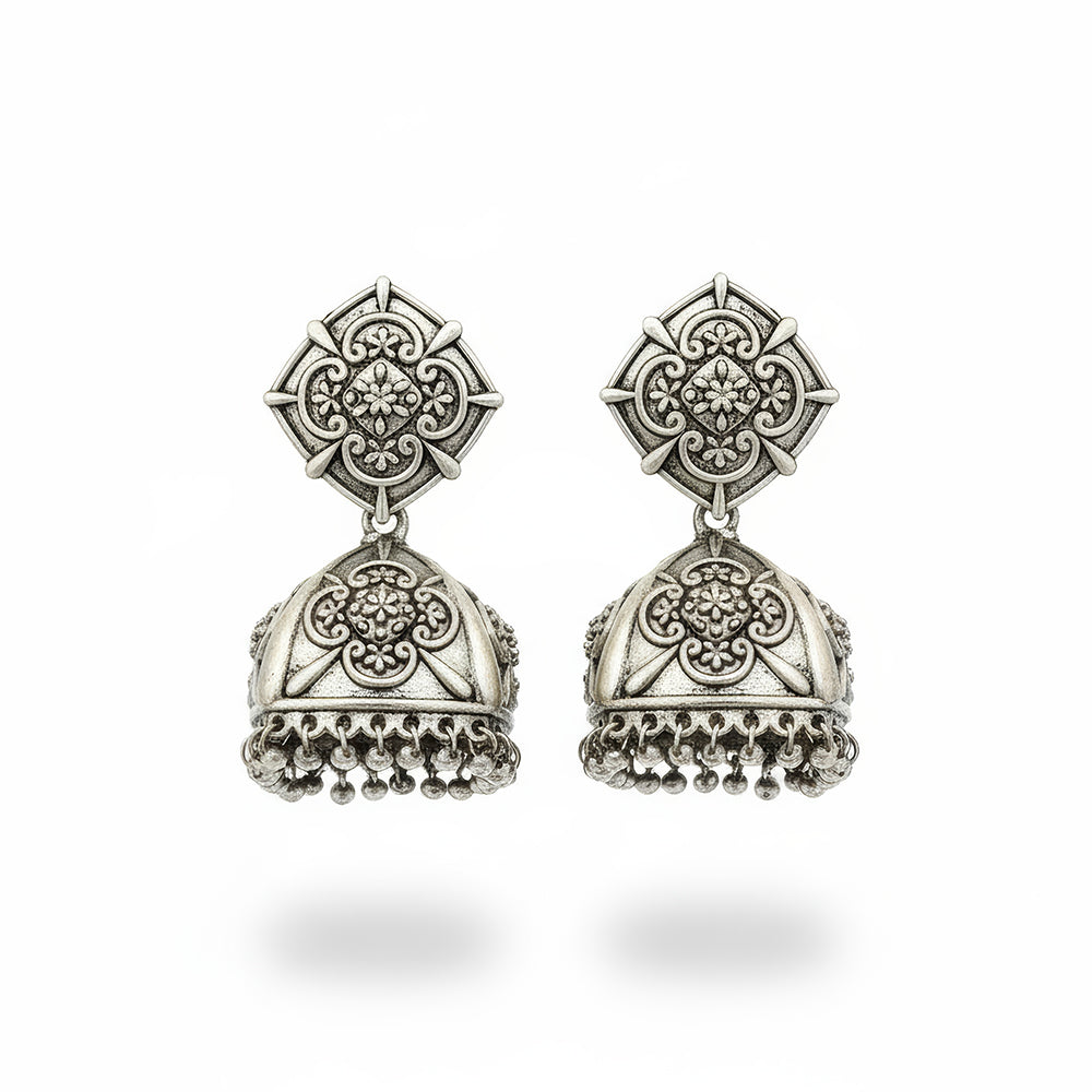 JS Fashion Beautiful Oxidised Silver Plated Jhumka Earrings for Women & Girls | Grocsy