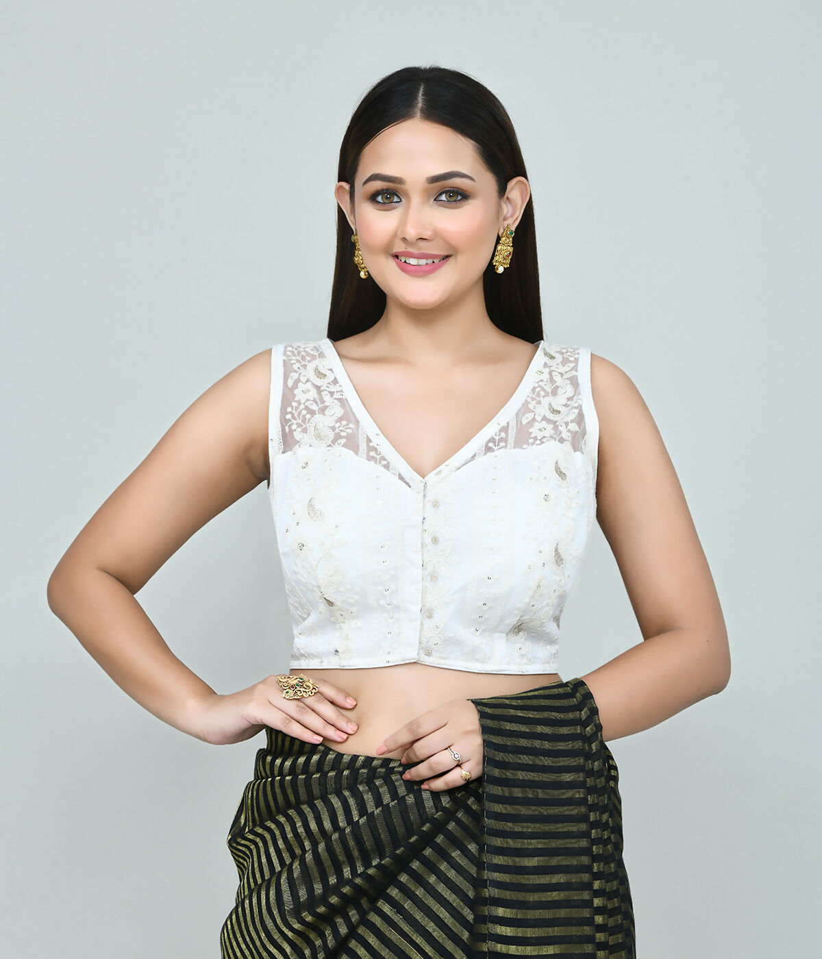 Joban Fashion Women's White Embroidered Stitched Blouse | Grocsy
