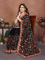 Teeya Creation New Womens Latest Wedding Wear Georgette Saree-Black | Grocsy