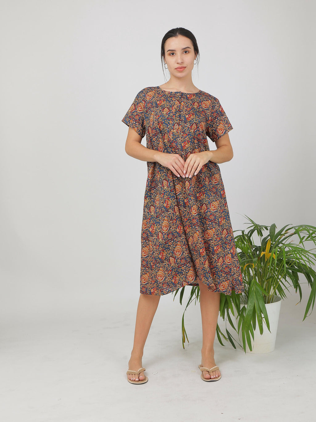 Breathables Women Cotton Printed Loungewear Nightie Blue I Night Wear | Nighty | Jaipuri Print | Grocsy