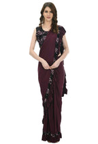 Mominos Fashion All Season Wear Wine And Black Colour Ruffled Ready To Wear Saree | Grocsy
