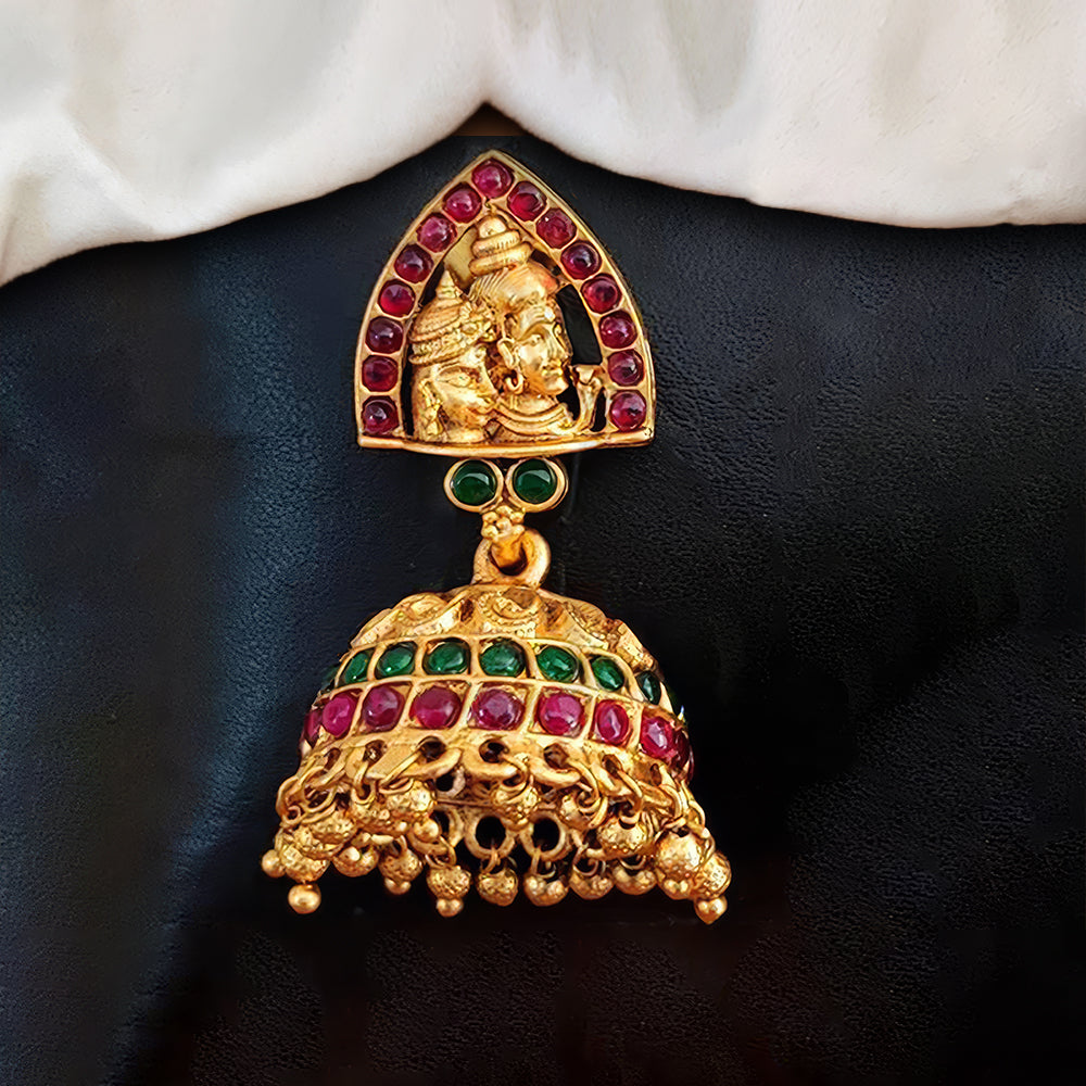 JS Fashion shiv parvati Designer Golden Clustered Pearl High Gold Polish Temple Jhumka Earring | Grocsy