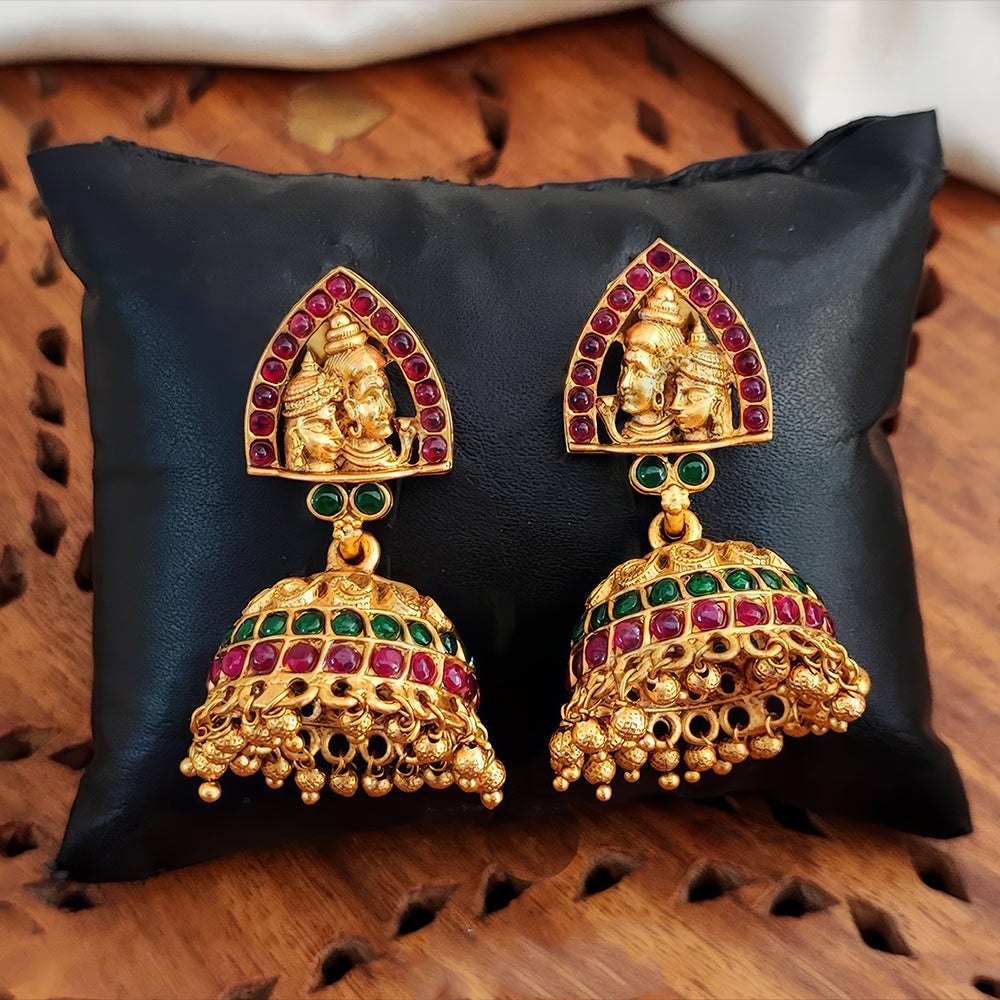 JS Fashion shiv parvati Designer Golden Clustered Pearl High Gold Polish Temple Jhumka Earring | Grocsy