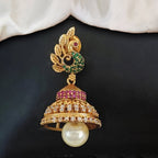 JS Fashion Kemp Jewellery Matte Gold Polish Peacock Design Kemp Jhumka Earrings | Grocsy