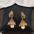 JS Fashion Kemp Jewellery Matte Gold Polish Peacock Design Kemp Jhumka Earrings | Grocsy