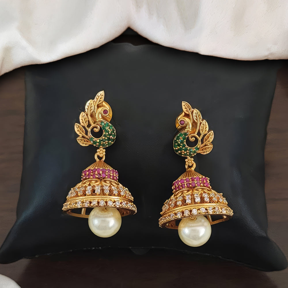 JS Fashion Kemp Jewellery Matte Gold Polish Peacock Design Kemp Jhumka Earrings | Grocsy